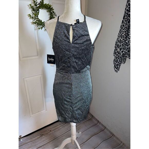 By and By Junior’s Silver Drape-front Sleeveless Mini Dress. (Lg) - Picture 7 of 7